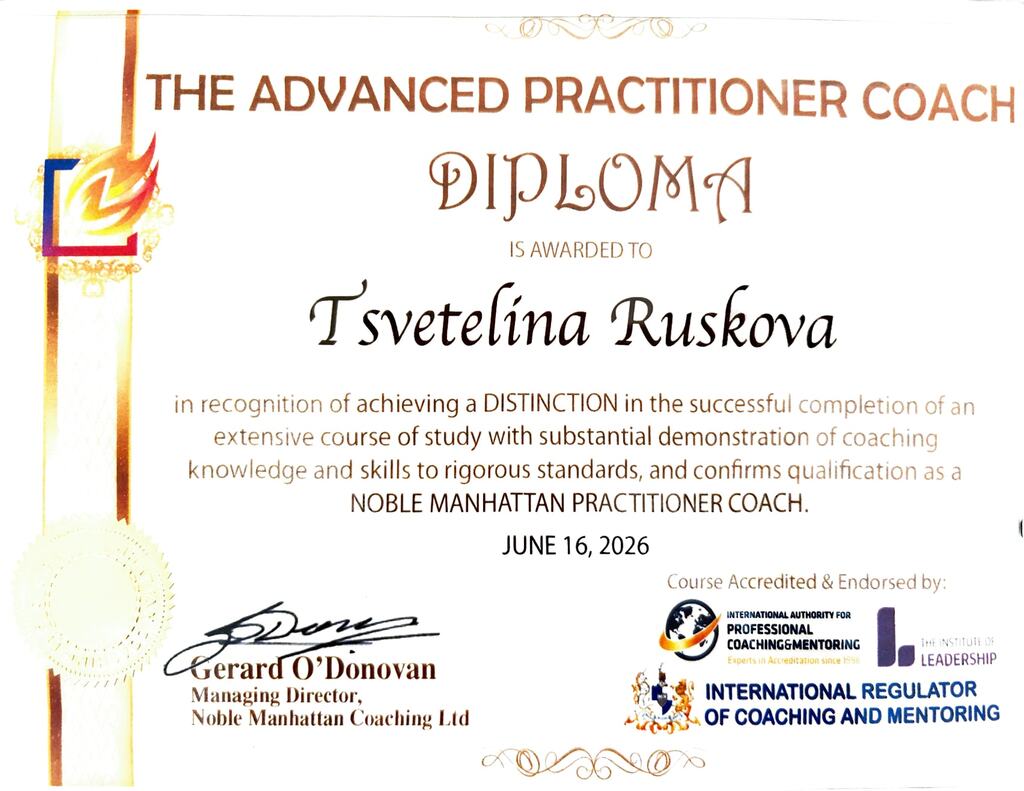 Tsvetelina Ruskova: Certified Practitioner of Neuro-Linguistic Programming